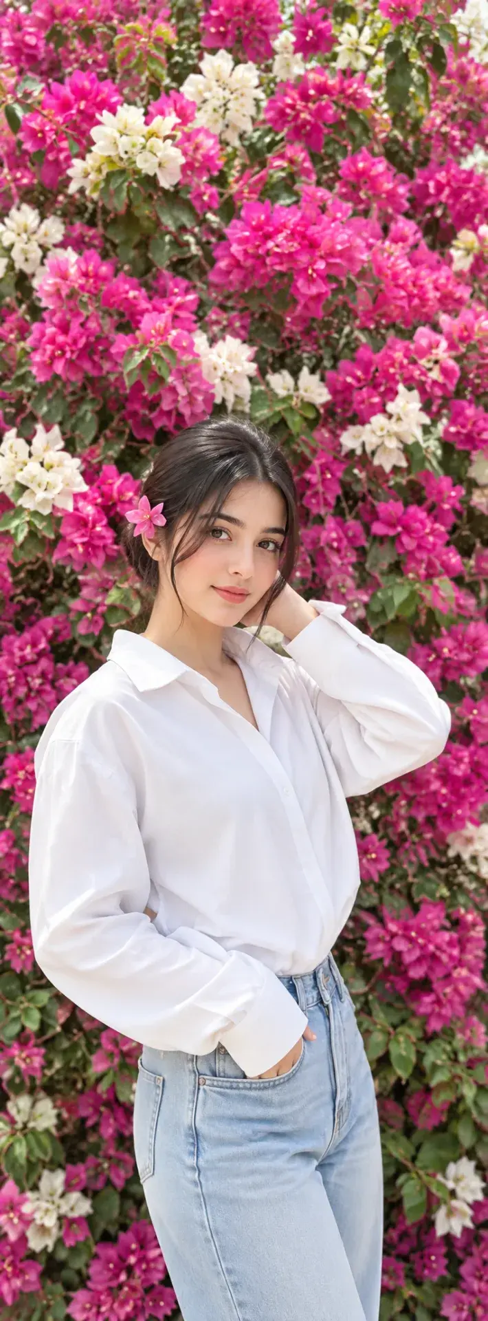 🌸🤍 Bougainvillea Portrait Photography – Soft Romantic Spring Look