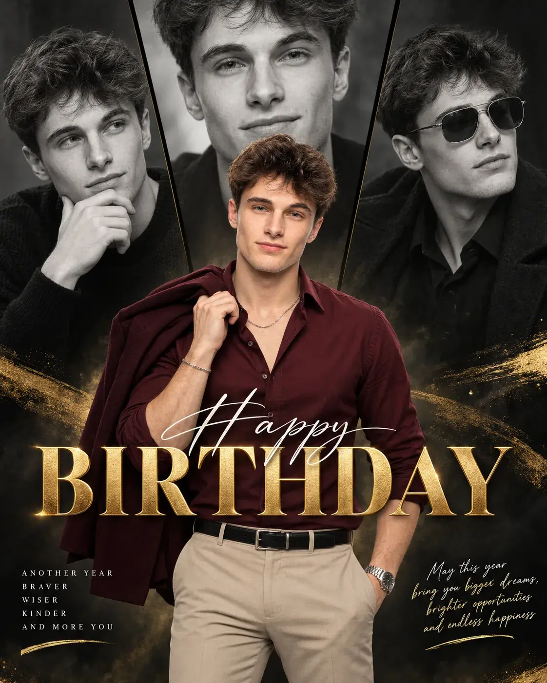 Boy Luxury Birthday Collage Poster AI Prompt