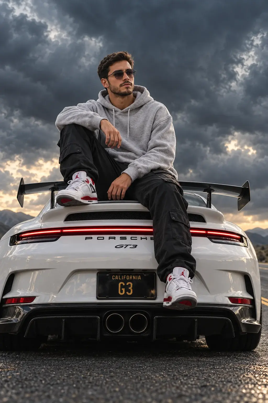 Boy Sitting On Porsche Gt3 AI Prompt
