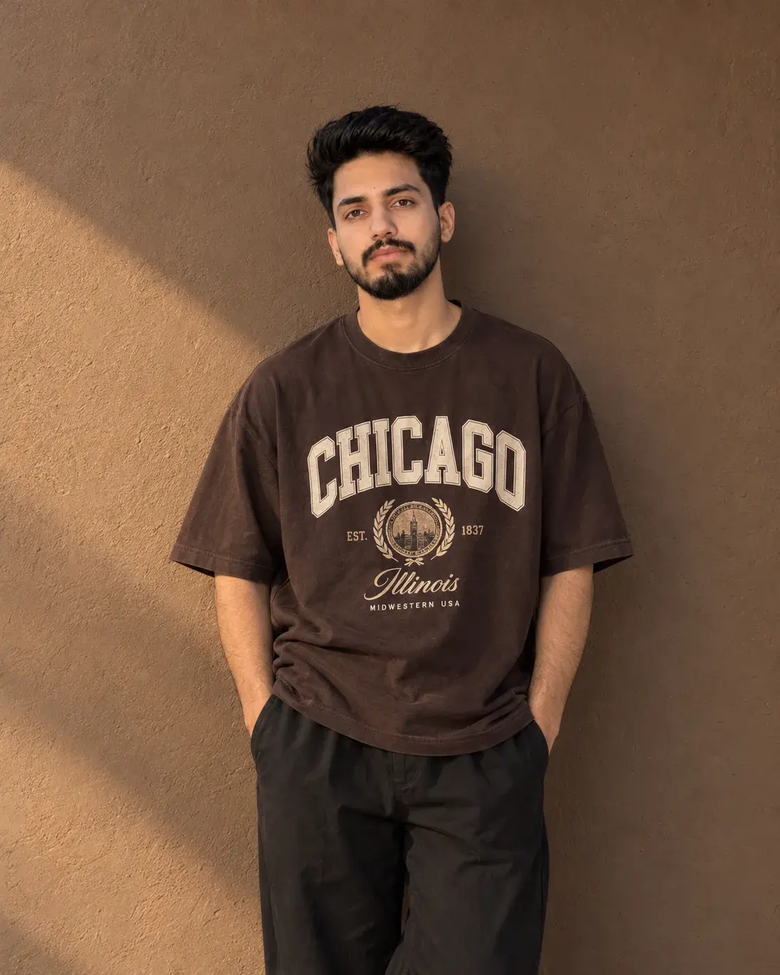 Brown Oversized T-Shirt Men’s Fashion Portrait | Casual Streetwear Style