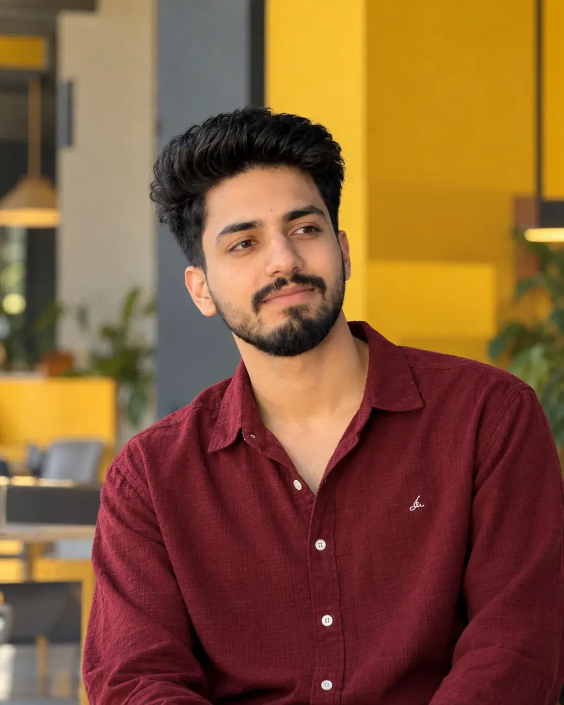 Burgundy Shirt Portrait | Stylish Men's Fashion Look