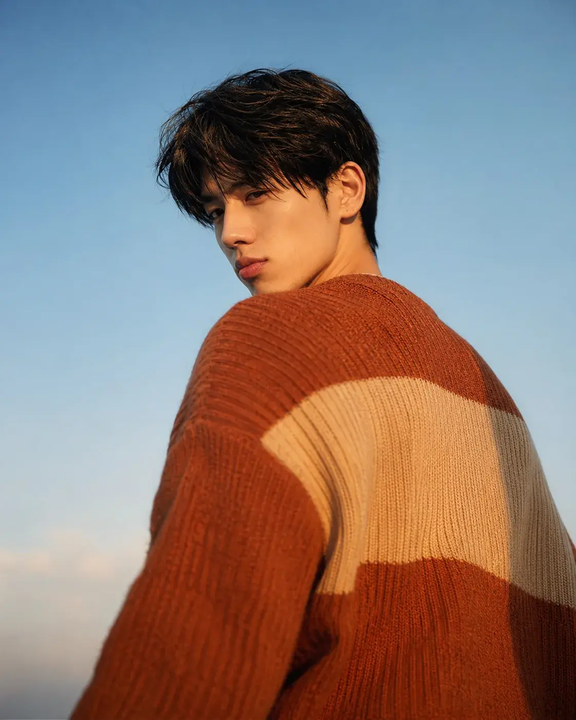Burnt Amber — Cinematic Editorial Knitwear Portrait.