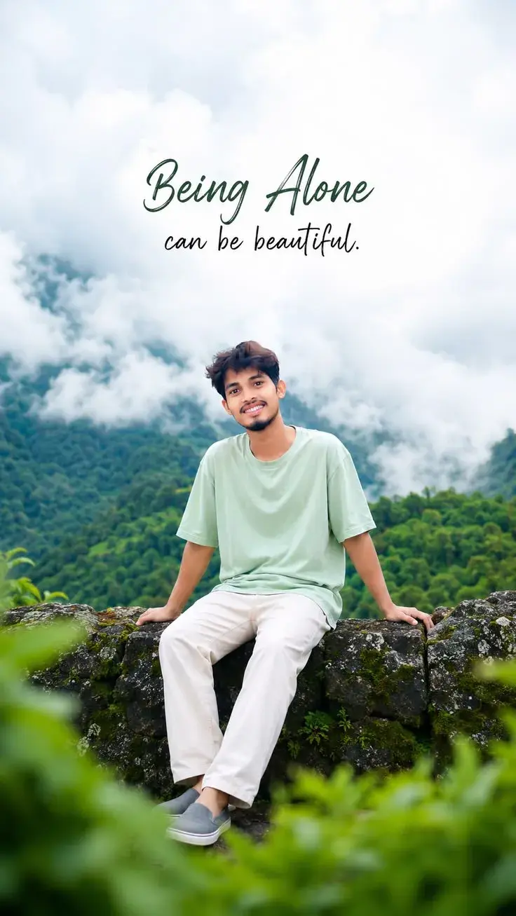 Candid Mountain View Portrait Of Young Man On Stone Wall