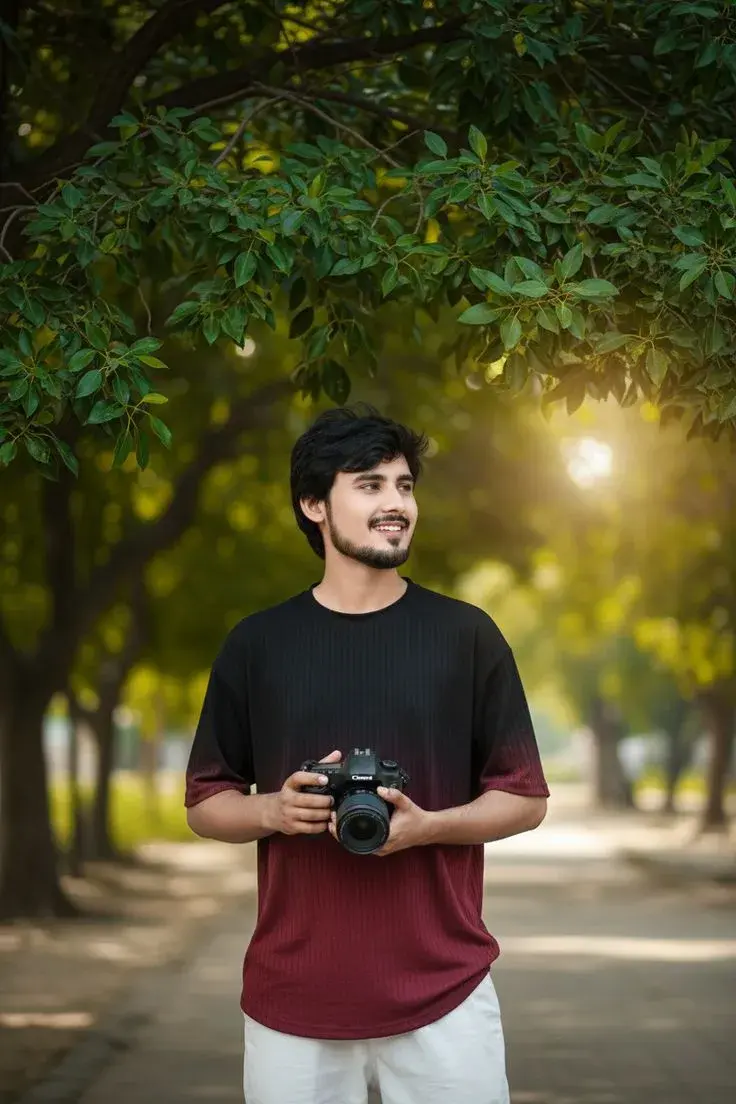 Candid Outdoor Park Portrait Of Young Indian Photographer With DSLR