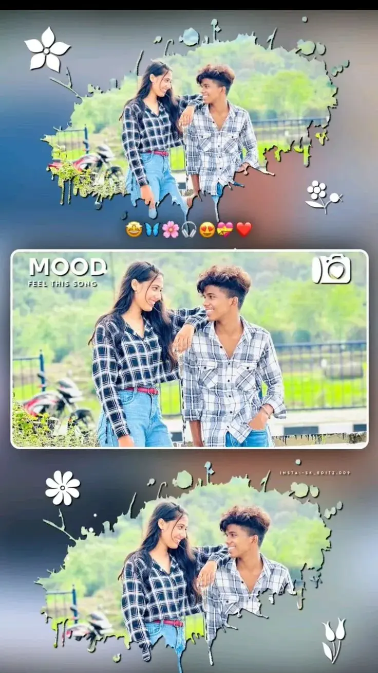 Candid Outdoor Portrait Of Young South Asian Couple In Matching Plaid Shirts By Scenic Country Road