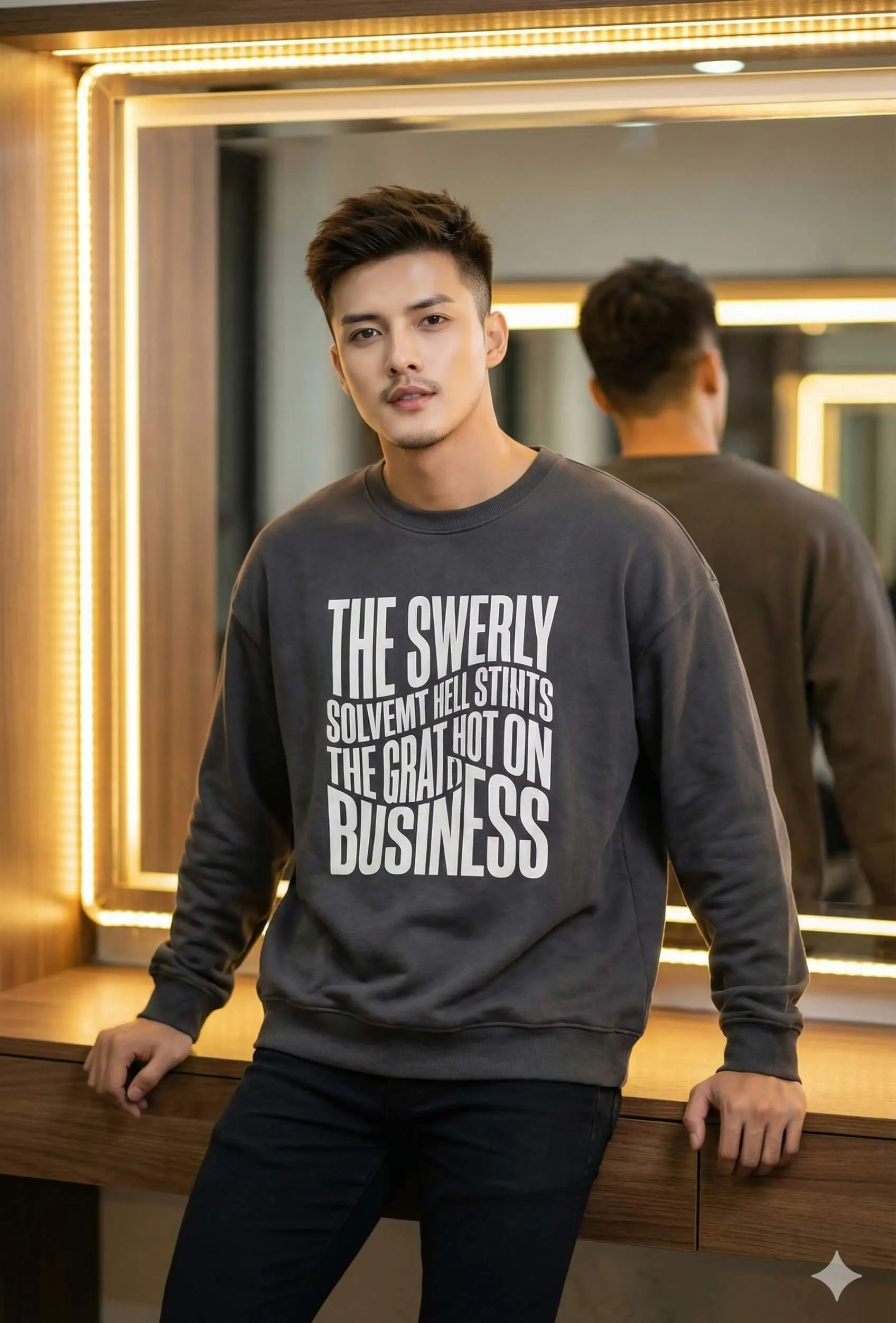 Casual Boy LED Mirror Dressing Room Photo Prompt