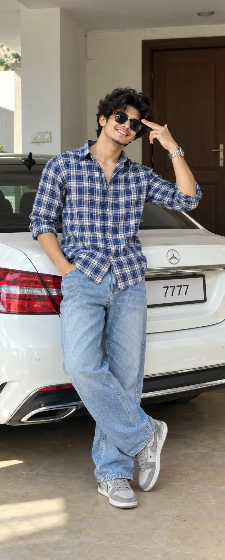 Casual Full-Body Portrait Of A Young Man Posing Beside A White Mercedes 🚘✨