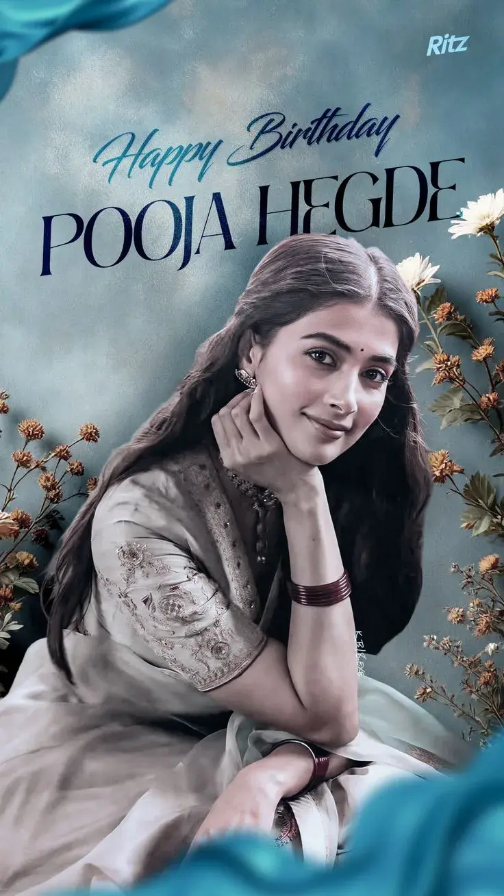 Celebratory Editorial Birthday Poster Portrait Of Smiling Young South Asian Woman In Embroidered Silk Kurti Seated With