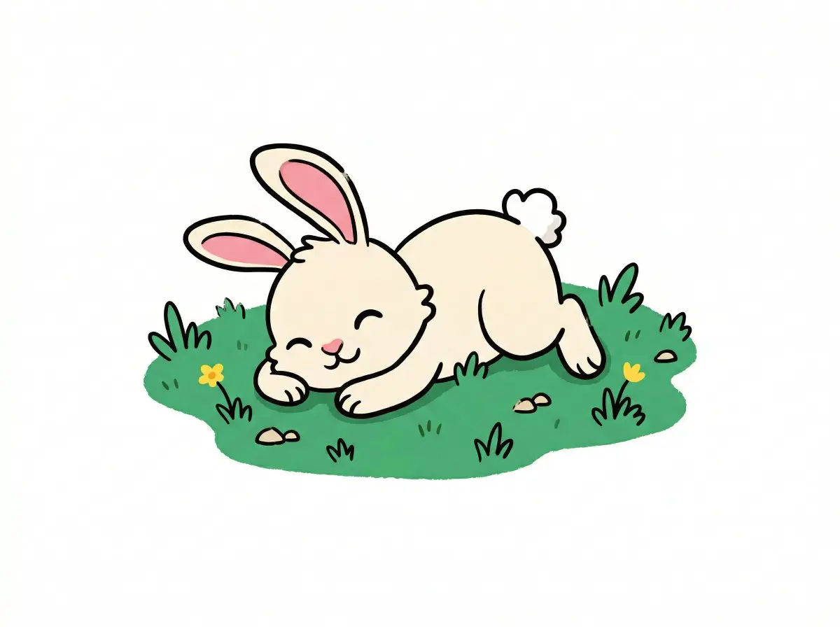 Chibi Bunny Mascot On Green Lawn
