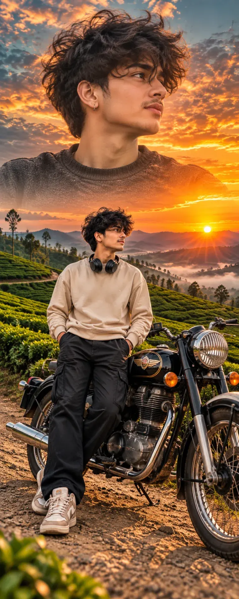 Cinematic Boy With Bike | Sunset Mountain Aesthetic | Double Exposure Edit
