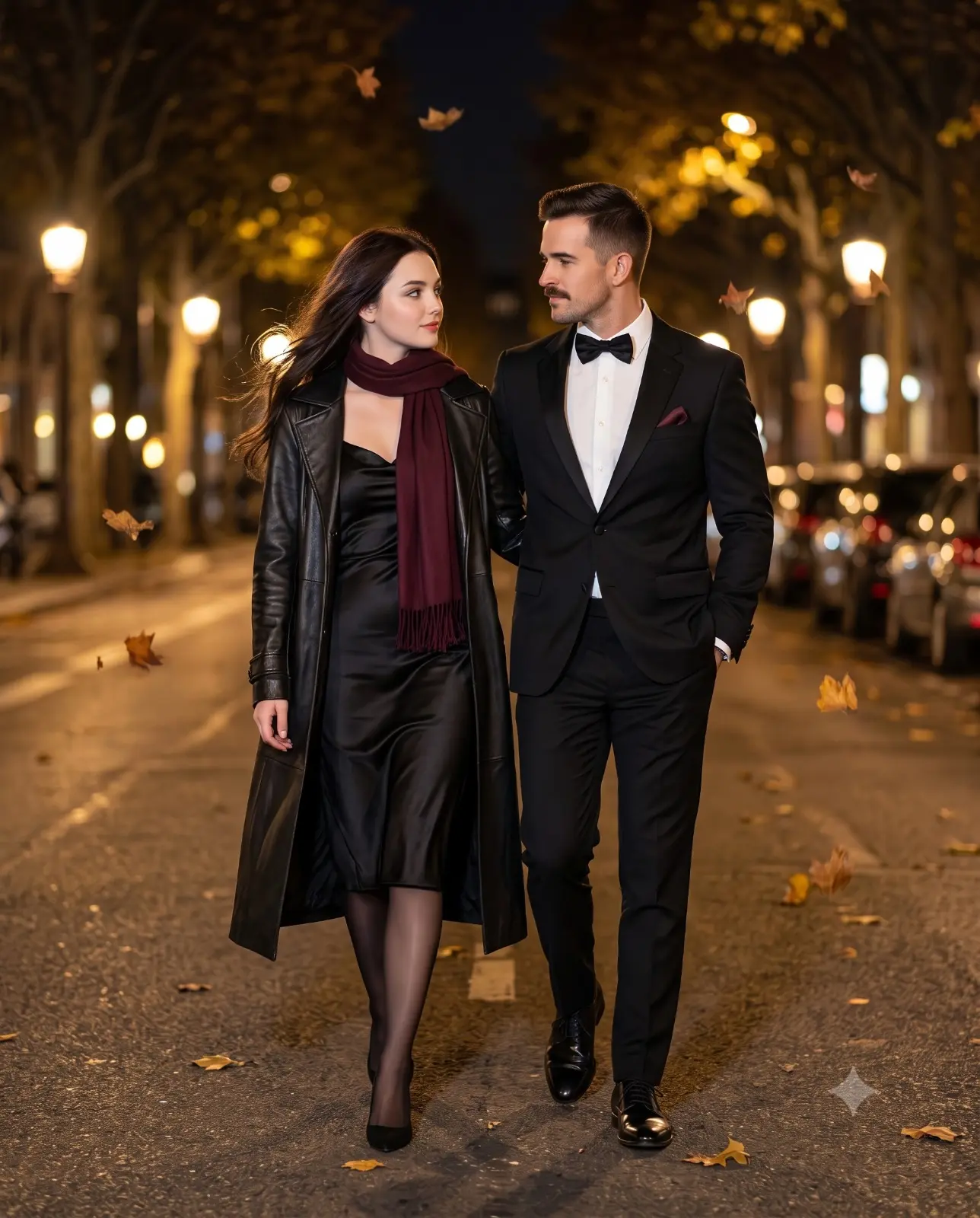 Cinematic Couple Autumn Street Portrait