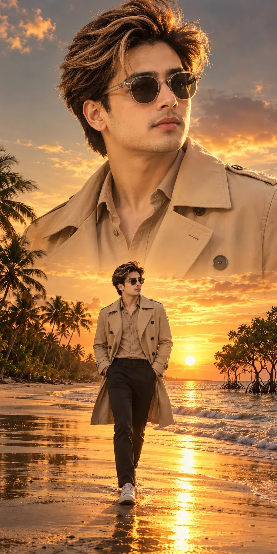 Cinematic Double Exposure Portrait 🔥 | Golden Hour Beach Photography | AI Men Fashion Editorial