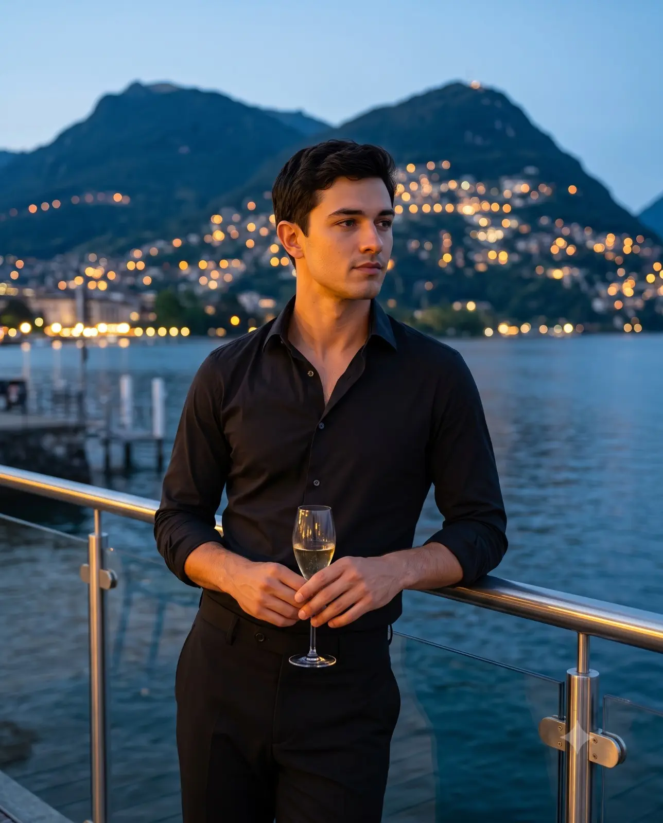 Cinematic Evening Portrait Of A Man On A Balcony