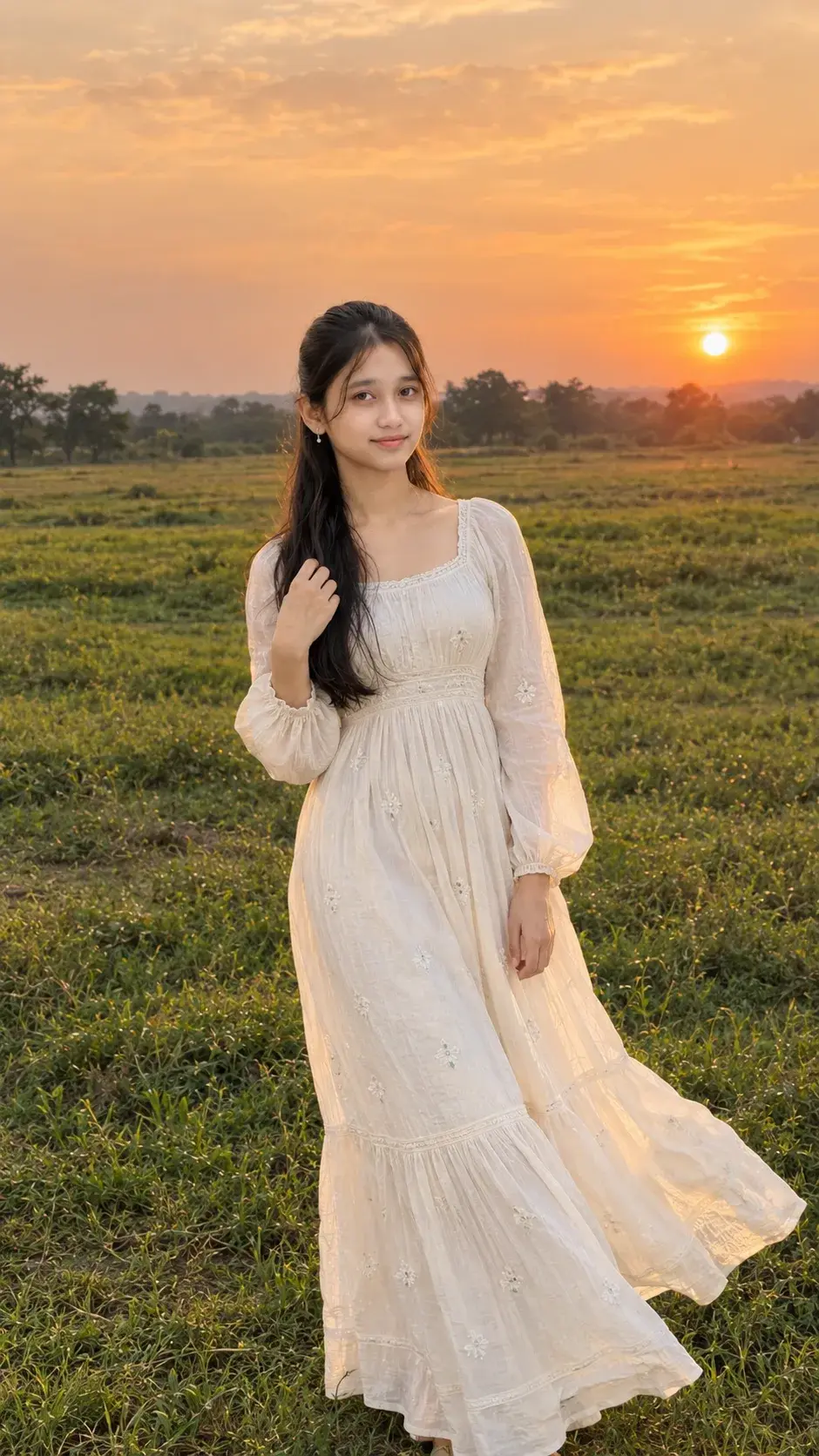 Cinematic Girl Golden Hour Field