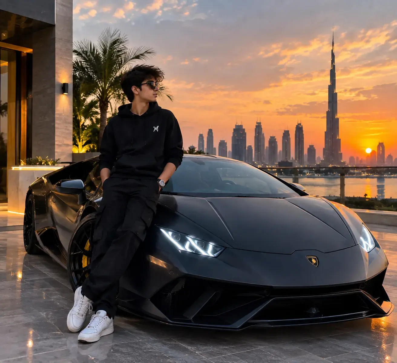 Cinematic Luxury Boy With Lamborghini | Dubai Sunset