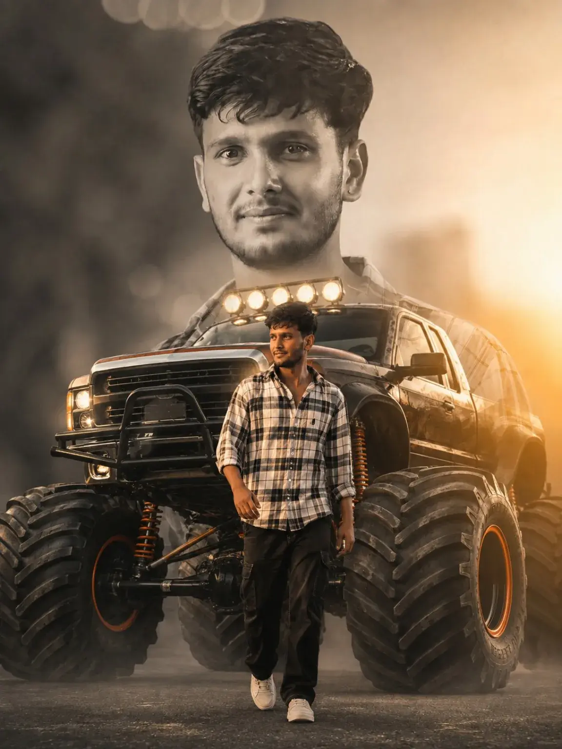 Cinematic Monster Truck Double Exposure Portrait