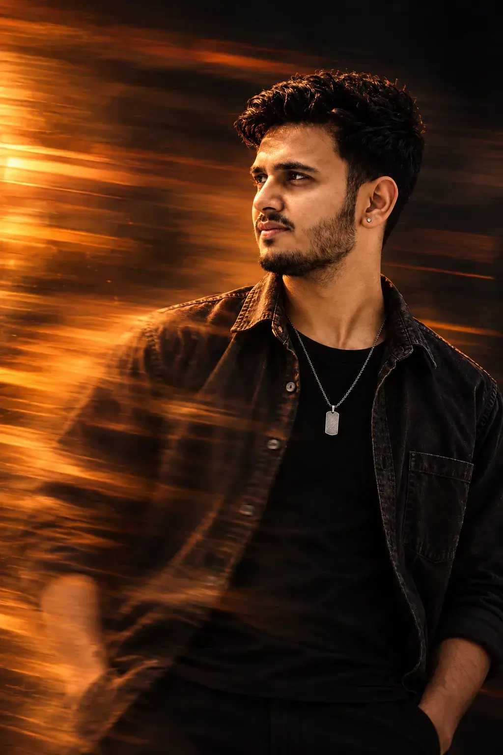 🖤 Cinematic Motion-Blur Portrait — Prompt
