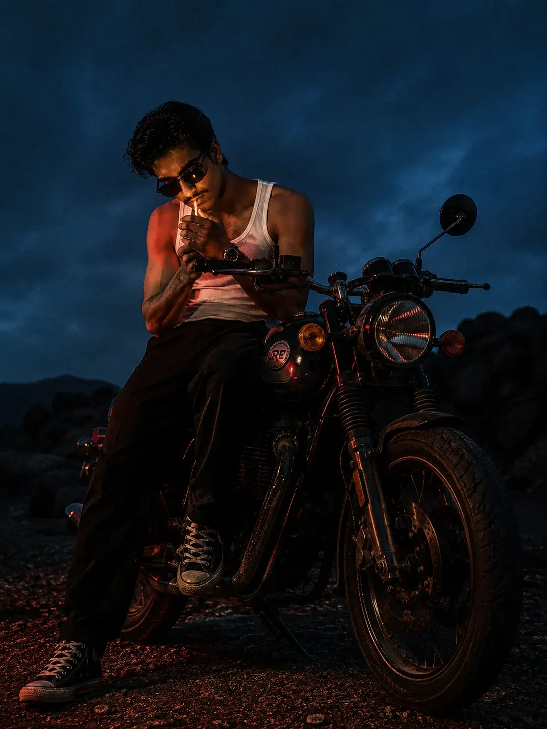 Cinematic Motorcycle Portrait At Dusk