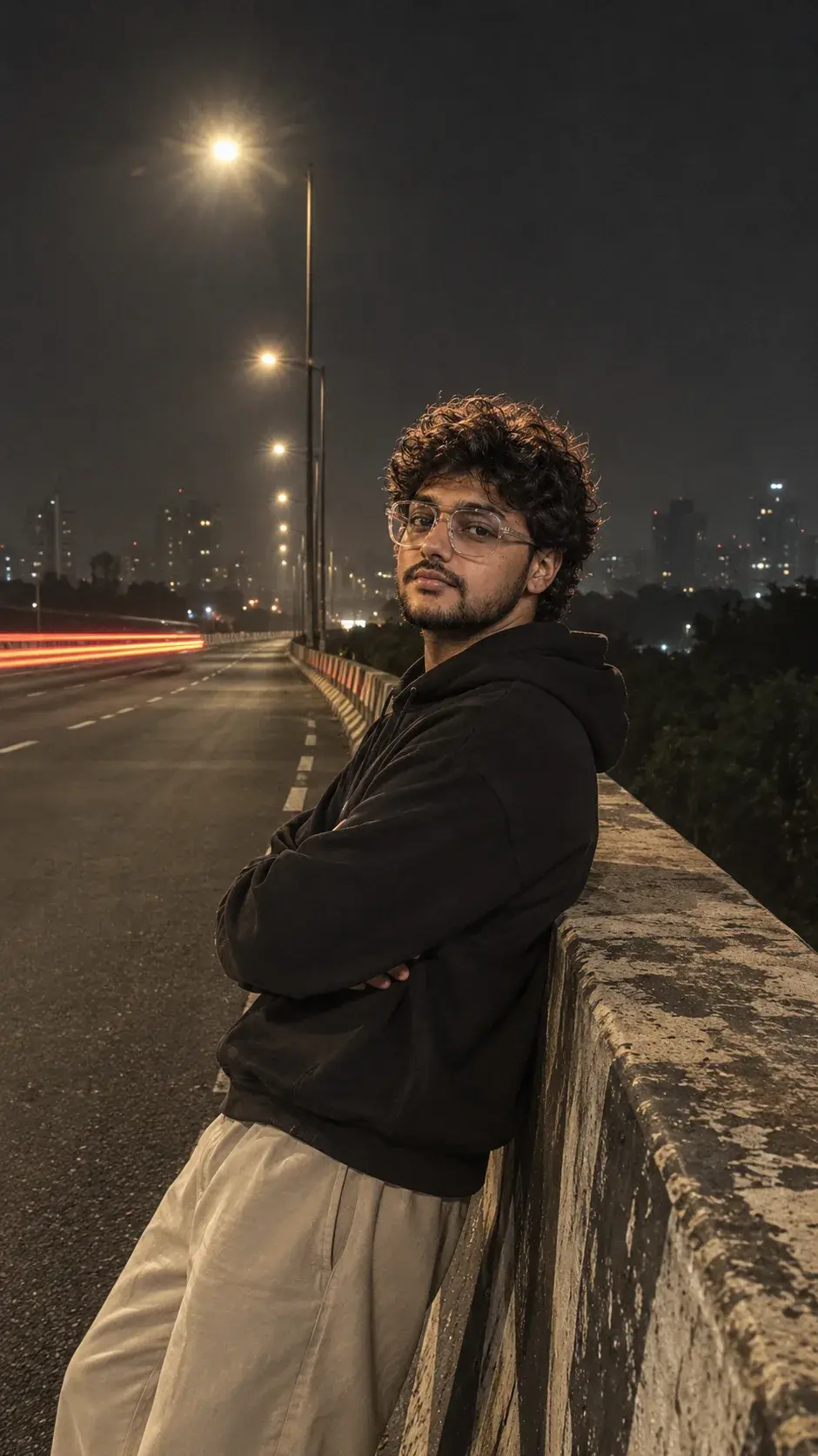 Cinematic Night Bridge Portrait.