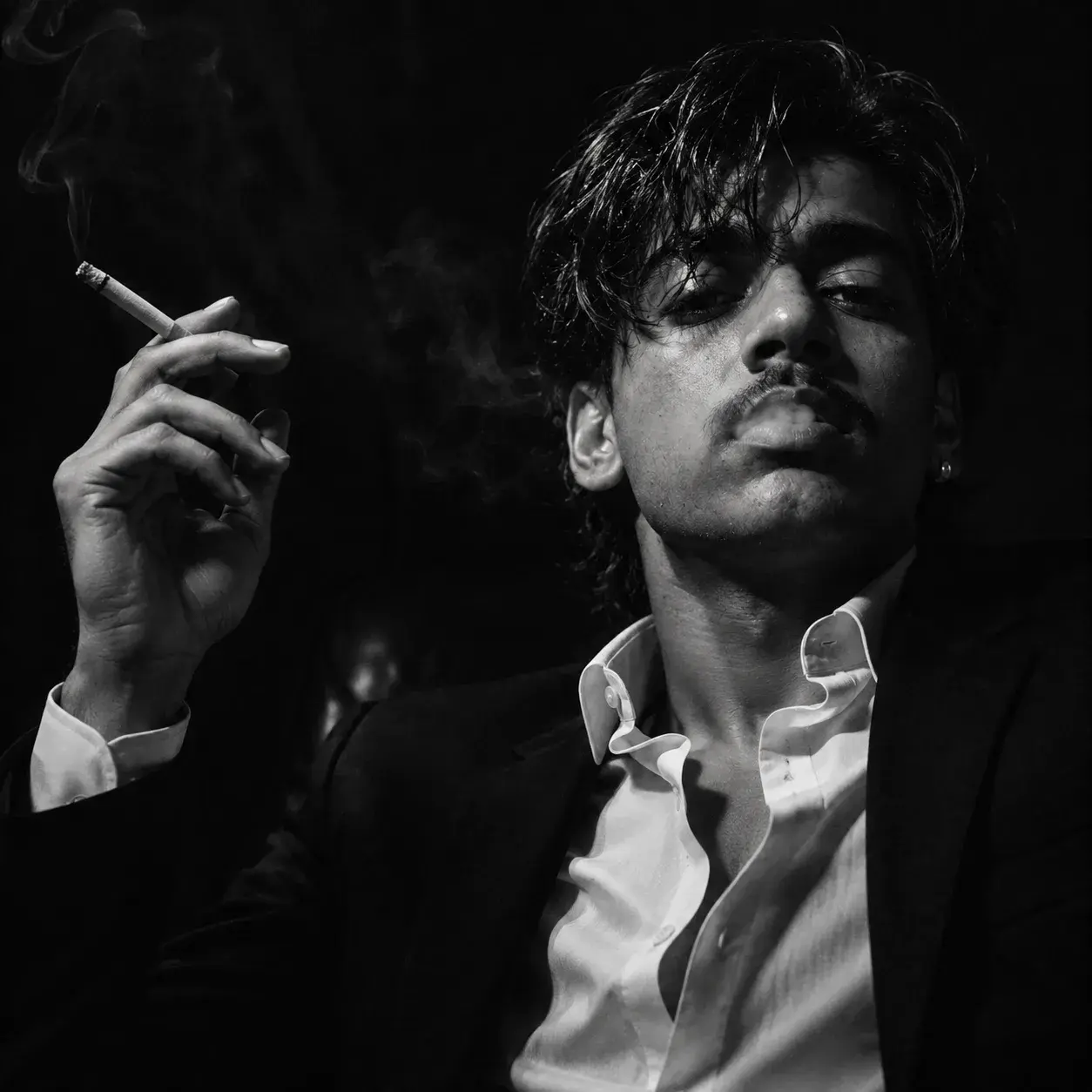 Cinematic Noir Smoking Portrait