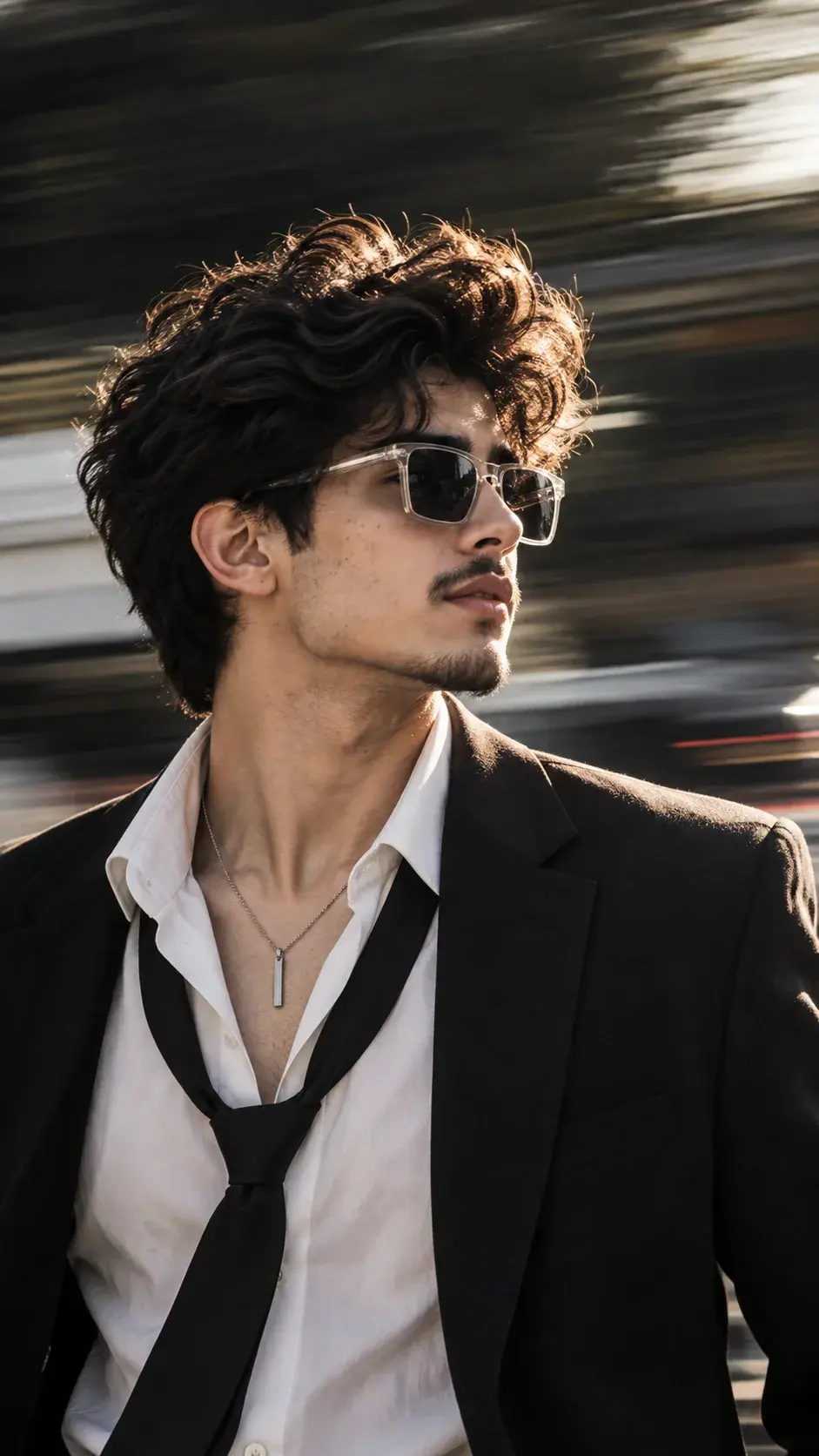 Cinematic Panning Portrait Of A Young Man In Black Suit And Sunglasses 🖤