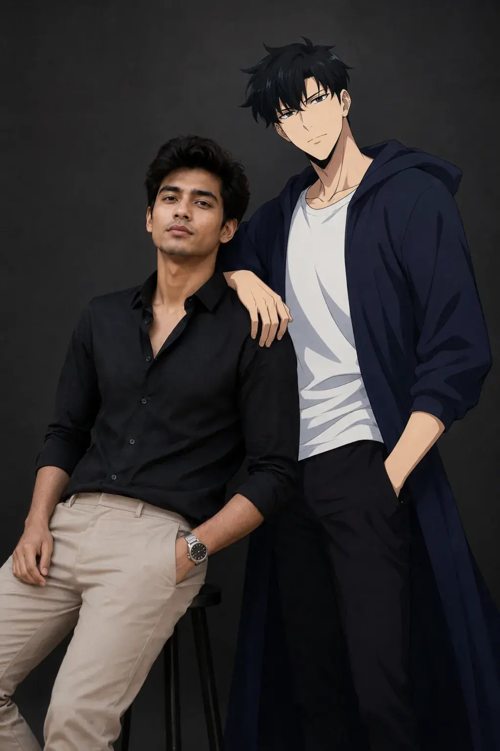 Cinematic Studio Duo Prompt — Person + Fictional Character