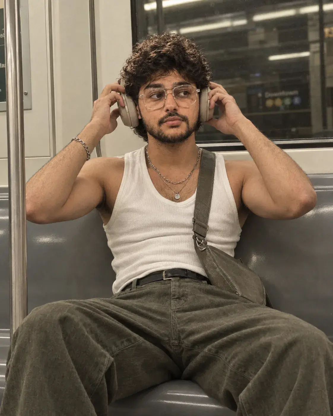 Cinematic Subway Portrait With Headphones.