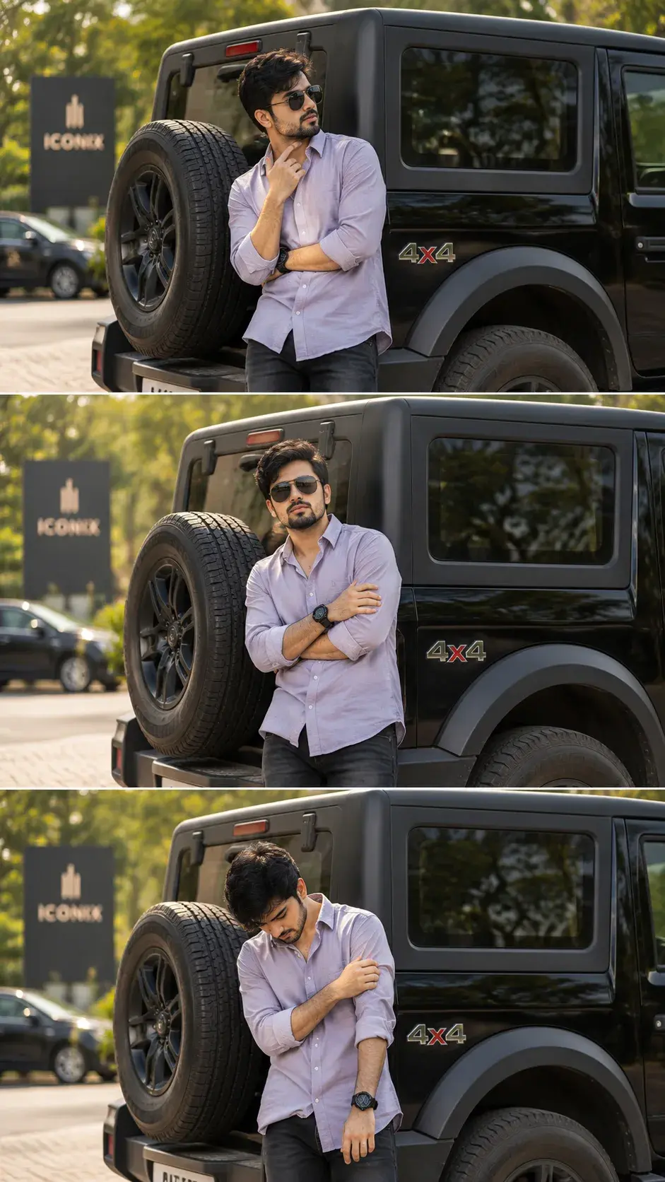 Cinematic Suv Lifestyle Triptych Of A Young Man
