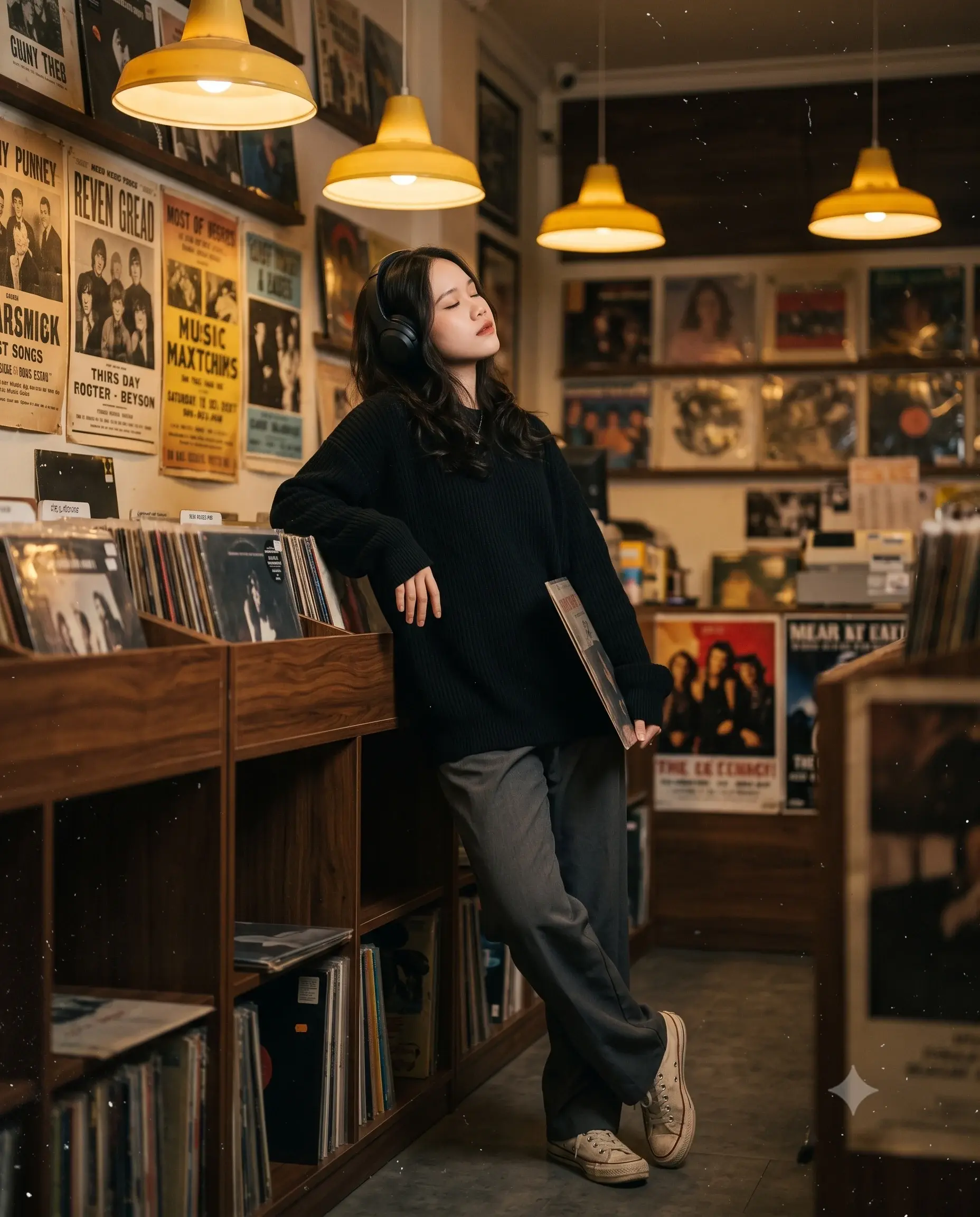 Cinematic Vintage Record Store Portrait