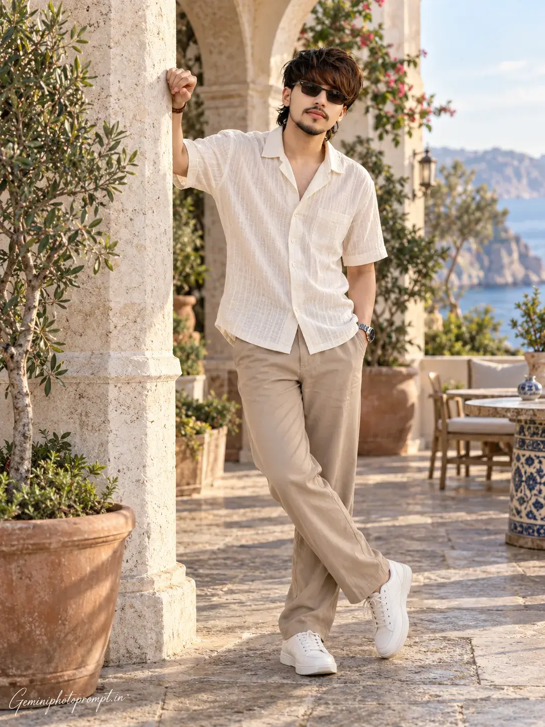 Coastal Luxury Courtyard Fashion Portrait