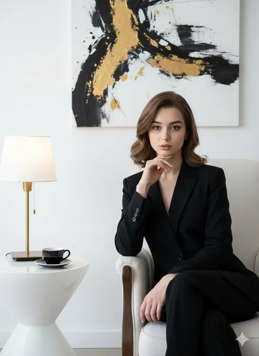 Confident Elegant Woman In Black Suit