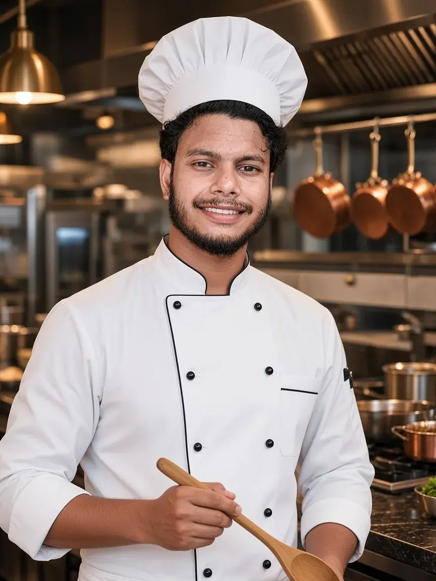 Confident Young Chef In Professional Kitchen