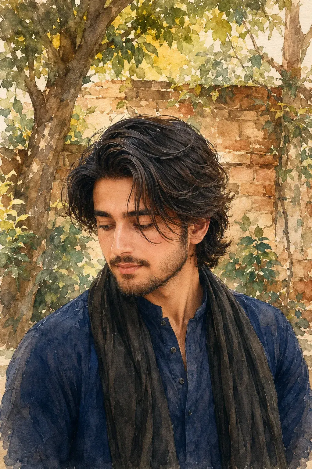Contemplative Garden Watercolor Portrait