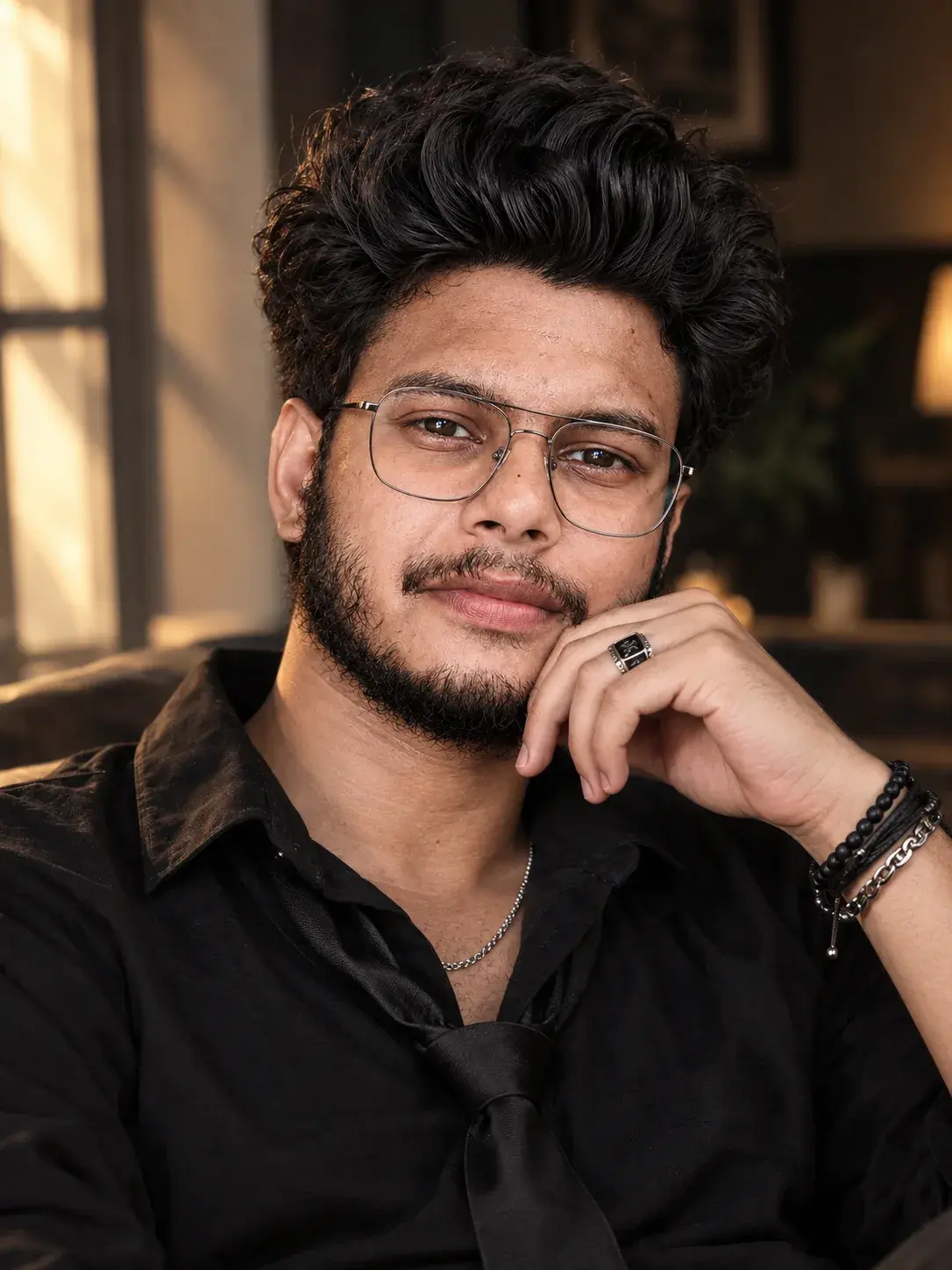 Contemplative Young Man In Black Attire