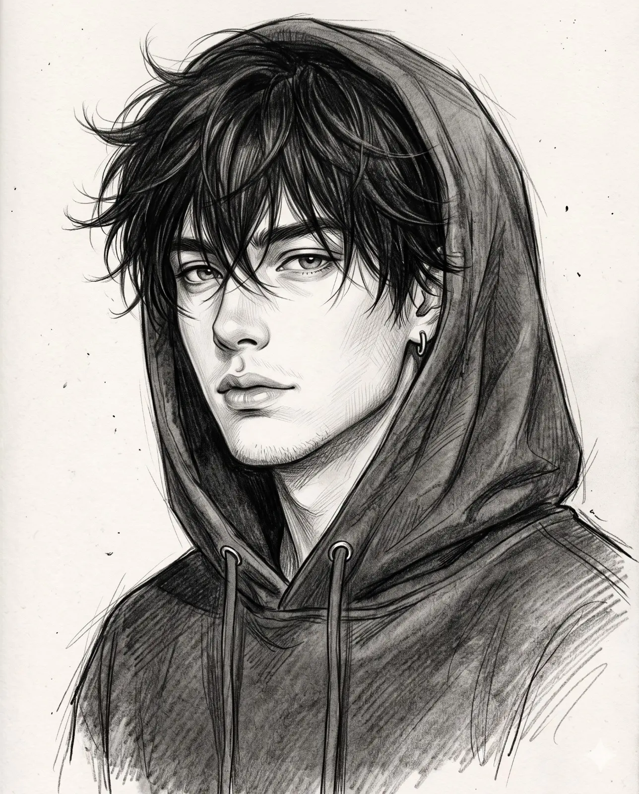 Cool Guy In Hoodie Graphite Sketch