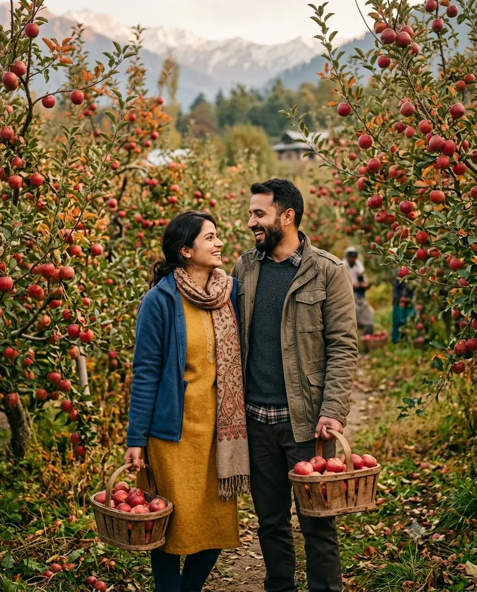 Couple Photoshoot In A Beautiful Kashmir Apple Orchard,