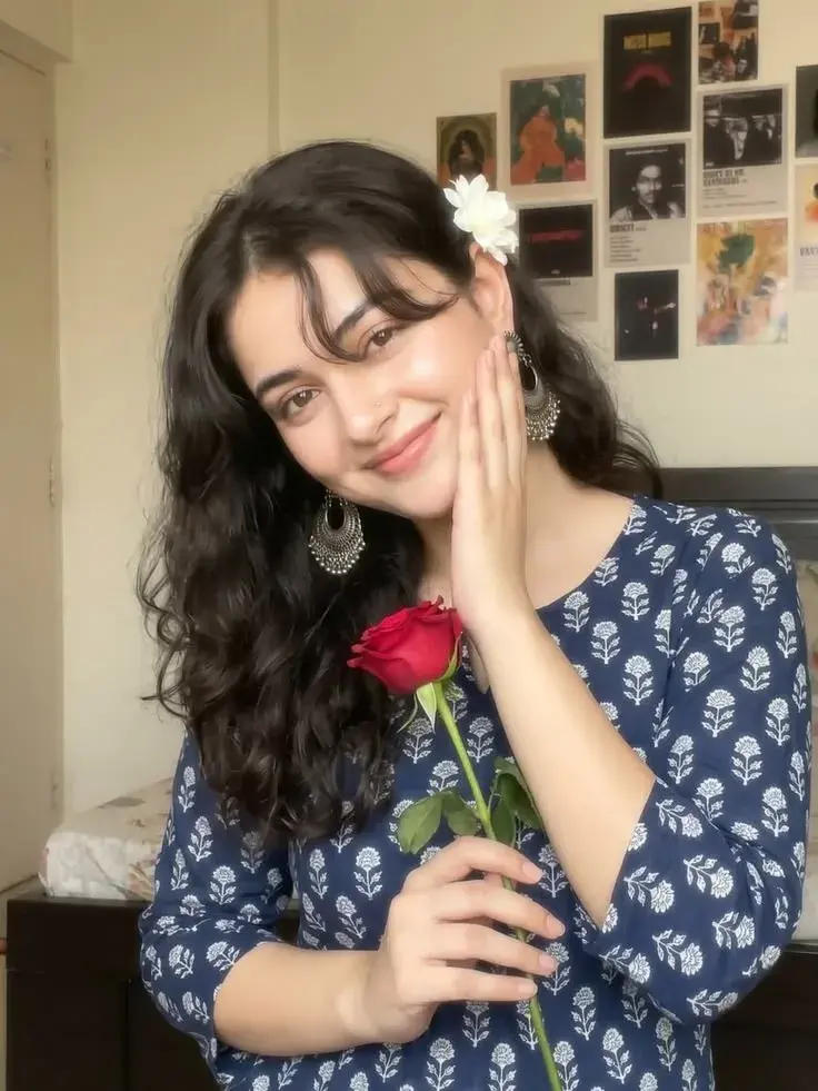 Cozy Navy Floral Kurta Rose Portrait 🌹💙✨