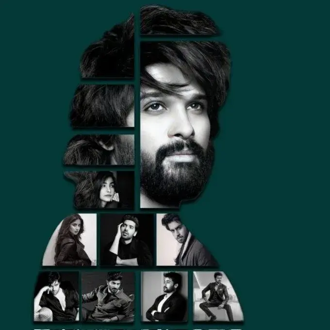 Creative Graphic Silhouette Photo Mosaic Collage Of Allu Arjun And Celebrity Portraits On Dark Teal Backdrop
