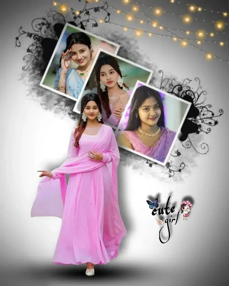 Creative Multi-Photo Floral Collage Of Young Woman In Pastel Pink Anarkali