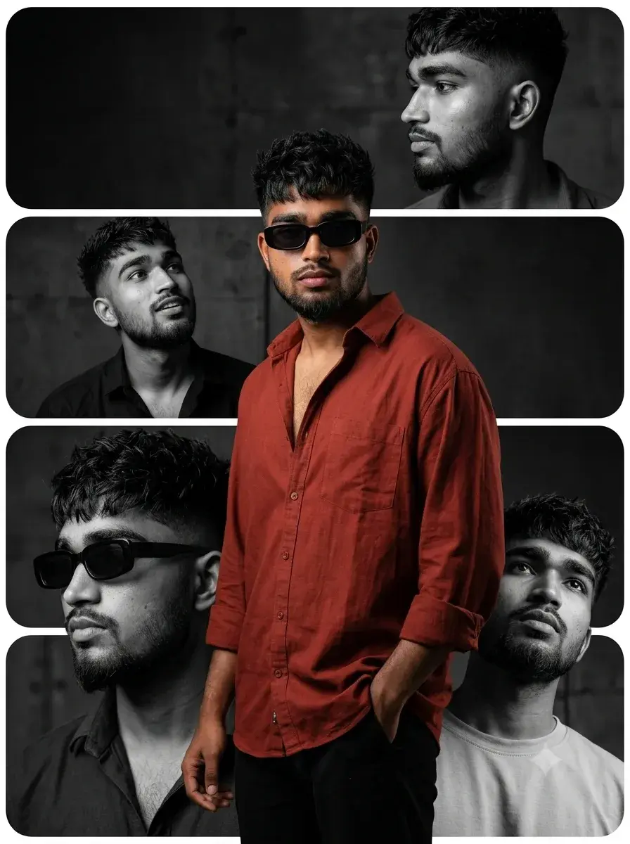 Crimson Collage Cinematic Editorial Portrait