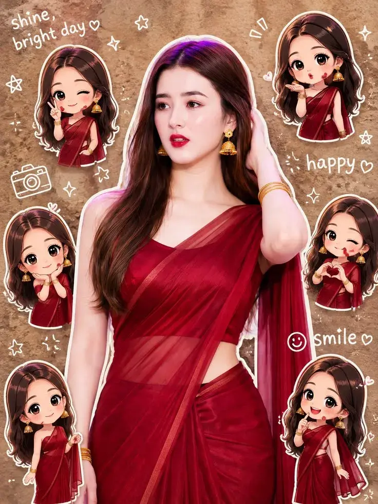 Crimson Saree Chibi Dream ✨