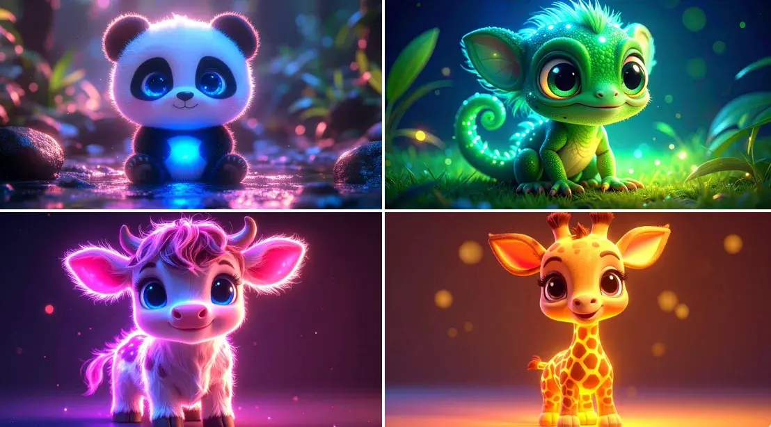 Cute Animal Glowing With Neon Light