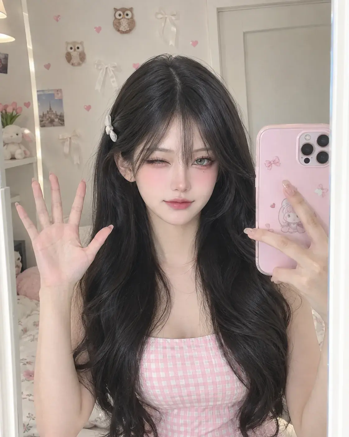 🎀 Cute Pink Mirror Selfie
