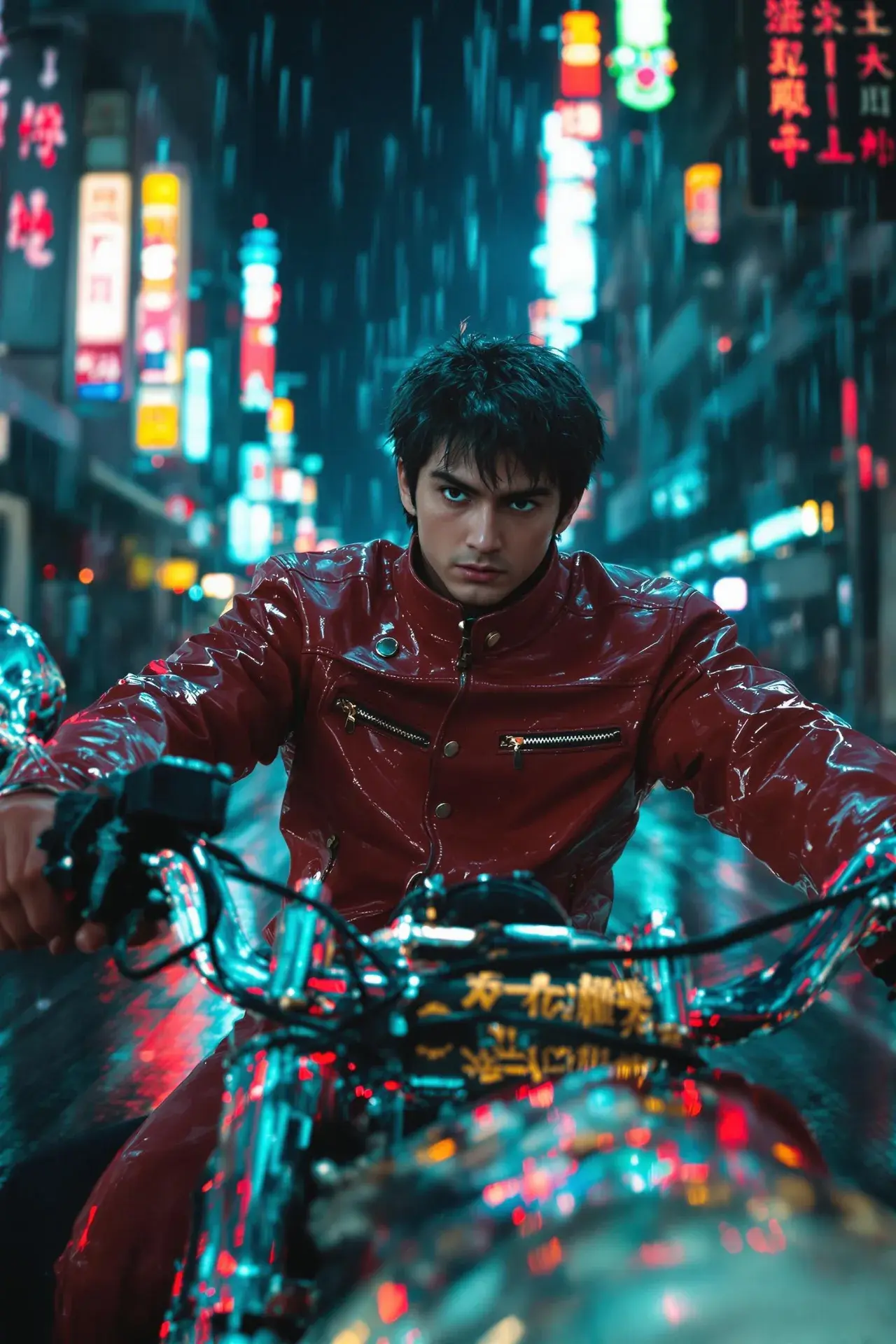 Cyberpunk Biker In The Rain