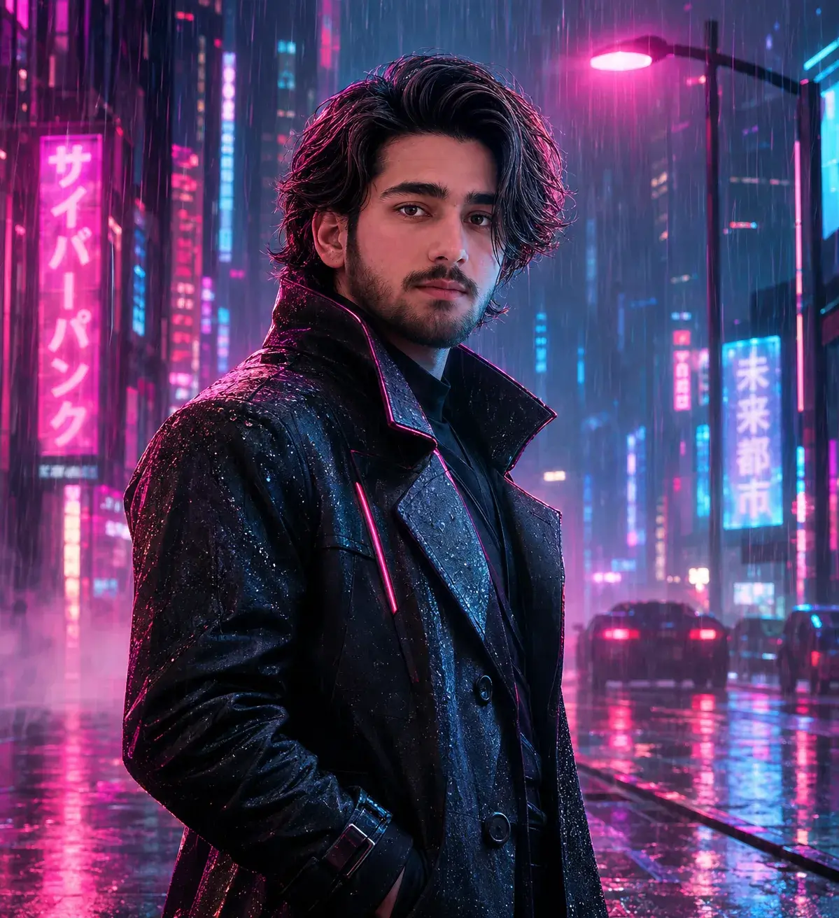 Cyberpunk Rainy City Portrait