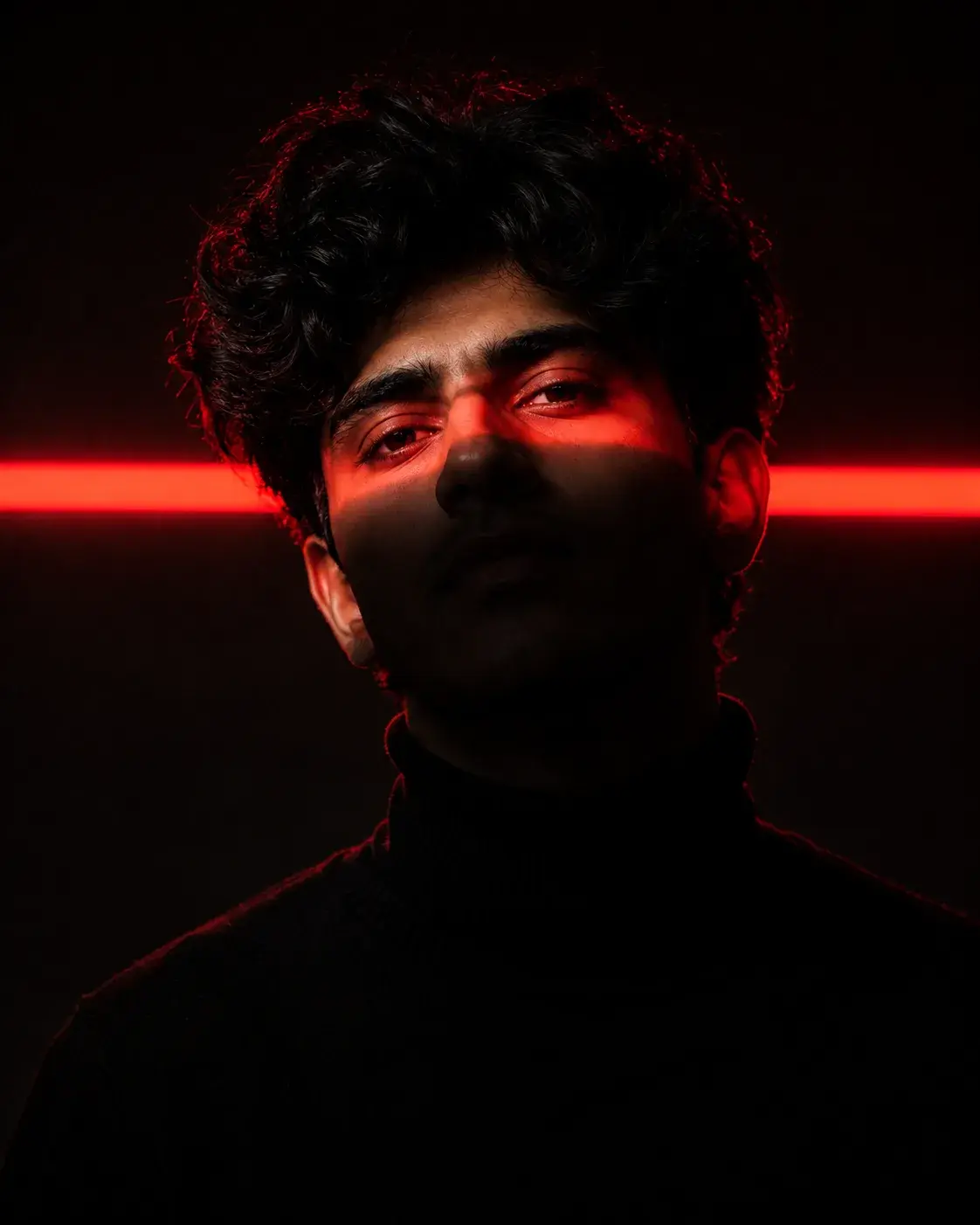 Cyberpunk Red Neon Portrait AI Prompt | Cinematic Low-Key Editorial Photography