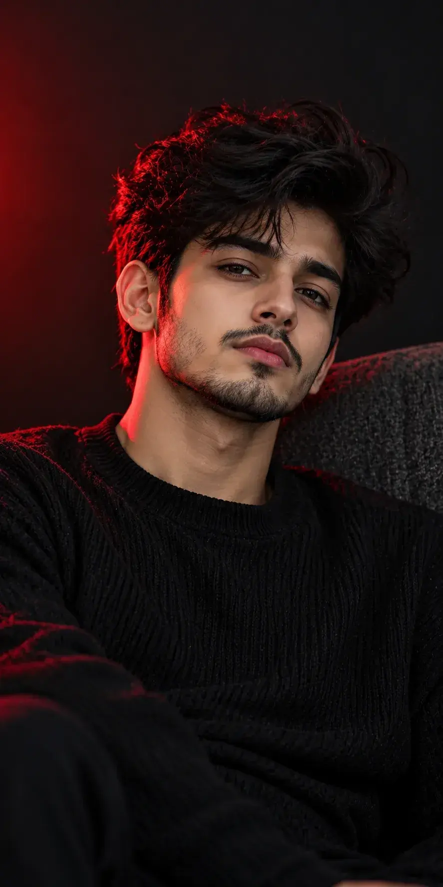 Dark Aesthetic Boy Portrait 🖤 | Red Cinematic Lighting & Black Outfit