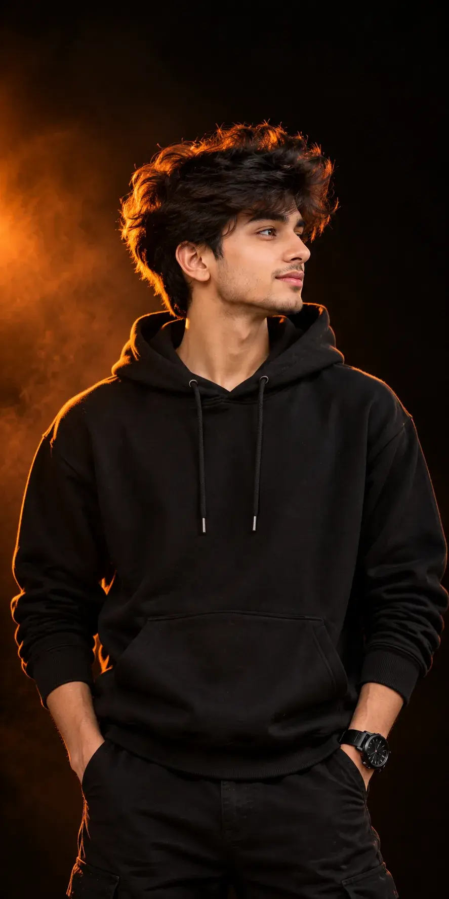 Dark Boy Aesthetic 🖤 | Black Hoodie Portrait & Cinematic Orange Glow