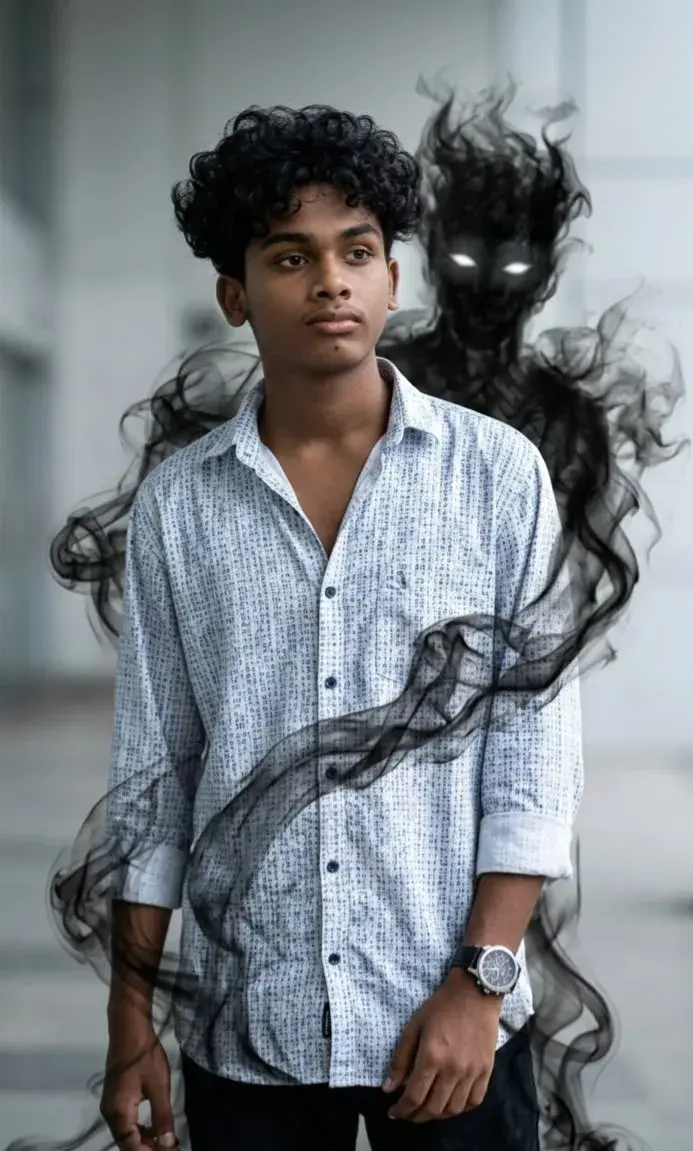 Dark Fantasy Shadow Stand Portrait Of Young Indian Man
