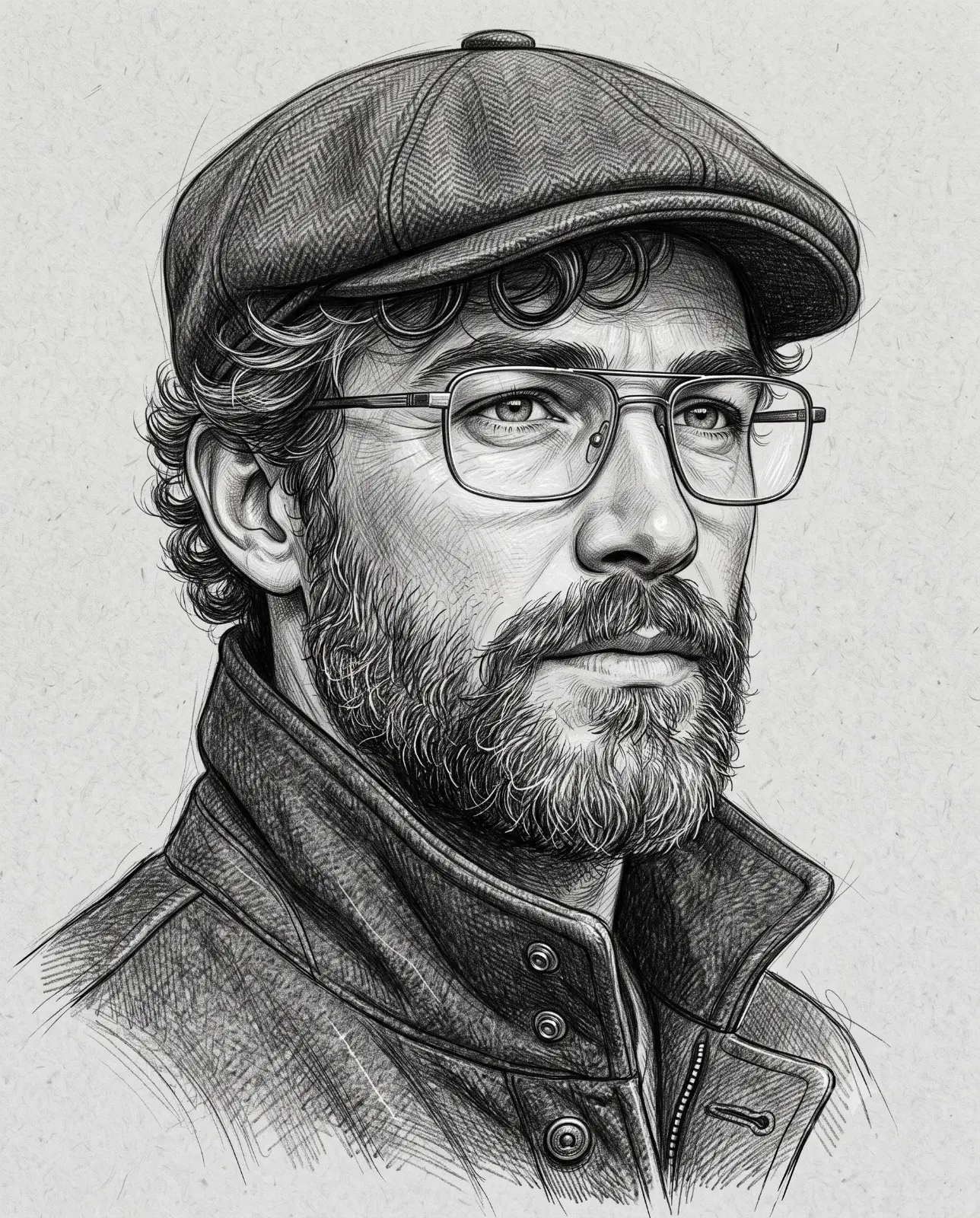 Detailed Pencil Sketch Of Man In Flat Cap